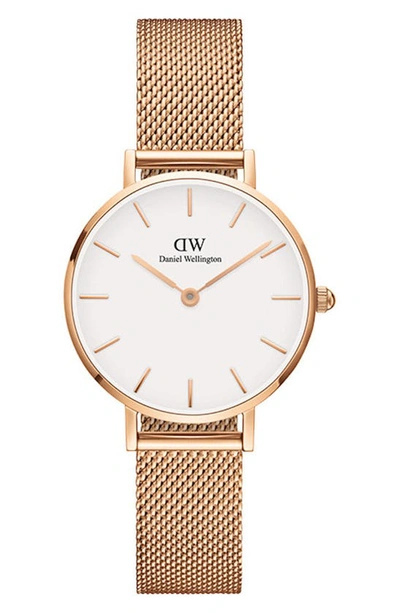 Daniel Wellington Classic Petite Mesh Strap Watch, 28mm In Rose Gold/ White/ Rose Gold