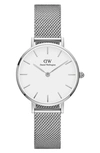 Daniel Wellington Classic Petite Mesh Strap Watch, 28mm In Silver/ White/ Silver