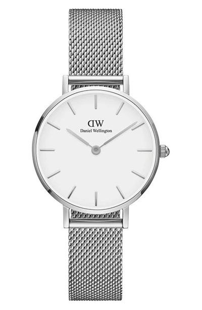 Daniel Wellington Classic Petite Mesh Strap Watch, 28mm In Silver/ White/ Silver