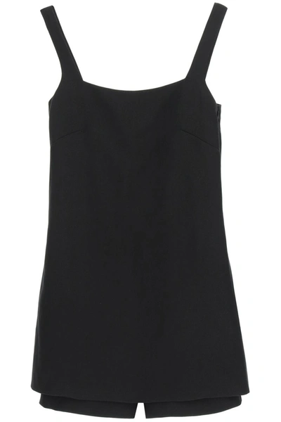 Valentino Layered Wool-blend Crepe Playsuit In Black
