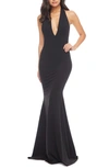 Dress The Population Iris Slit Crepe Gown In Black