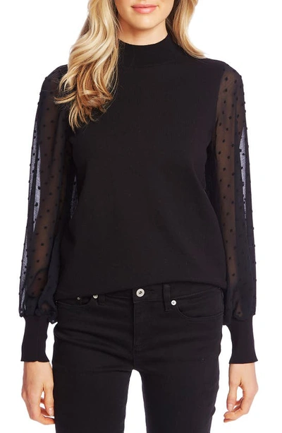 Cece Clip Dot Sleeve Sweater In Black
