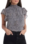 1.state Flutter Sleeve Smocked Neck Blouse In Lt Leopard Muse