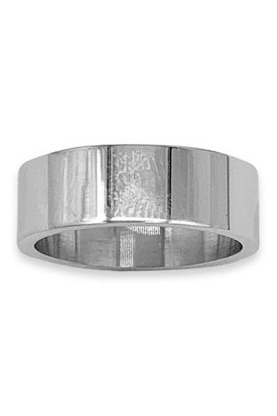 Adornia White Rhodium Plated Stainless Steel Stacking Ring In Silver