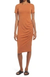 Treasure & Bond Side Ruched Body-con Dress In Rust Leather Heather