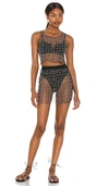 Beach Bunny Glitzy Girl Mesh Pearl Top And Skirt Set In Black In Black