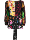 Dolce & Gabbana Belted Patchwork Silk-blend Crepe De Chine Blouse In Black