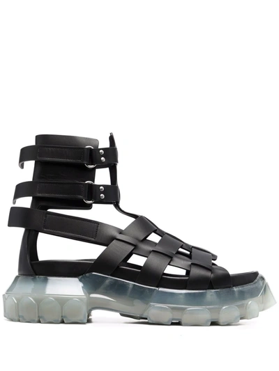 Rick Owens Black Hiking Tractor Sandals In Black Clear