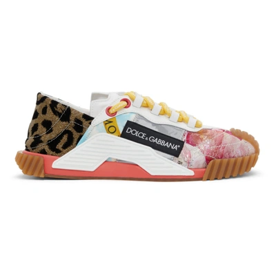 Dolce & Gabbana Multicolor Patchwork Fabric Ns1 Sneakers In Gold/light Blue/pink