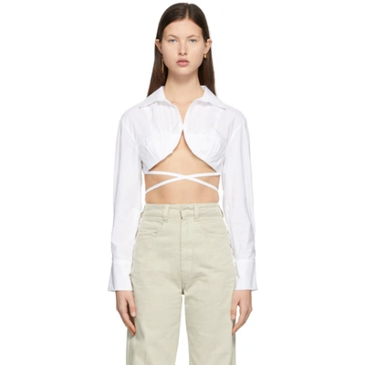Jacquemus La Chemise Baci Cropped Cotton Shirt In White