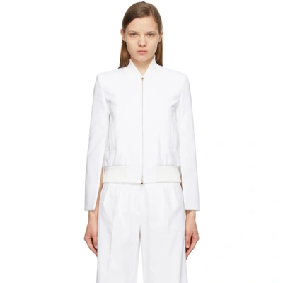 Max Mara Zampata Stretch Cotton Bomber Jacket In Optical White