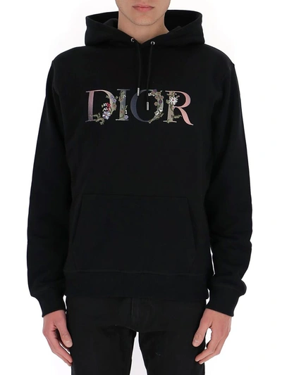 Dior Floral Logo Hoodie In Black