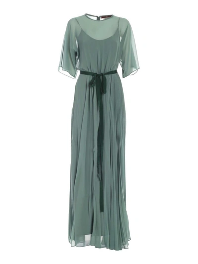 Max Mara Zimino Pleated Long Dress In Green