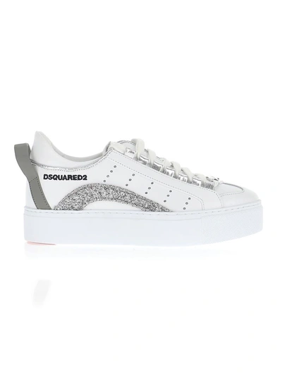 Dsquared2 30mm 551 Leather & Glitter Sneakers In White