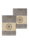 Linum Home Turkish Cotton Geometric Design Wash Cloth In Dark Grey