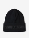 Dsquared2 Knit Folded Cuff Wool Beanie In Black