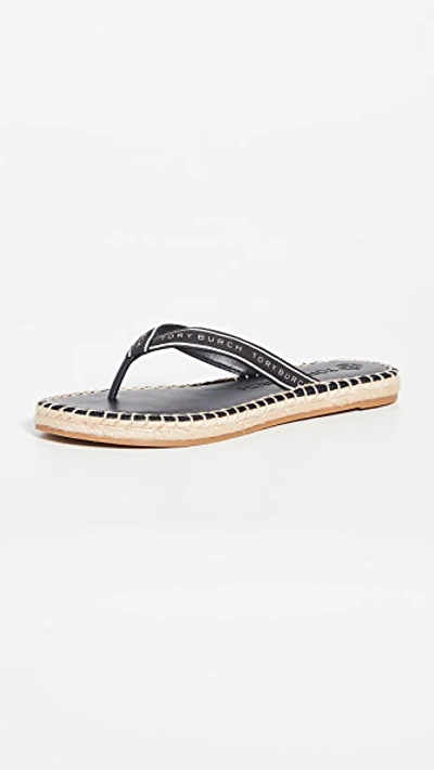 Tory Burch Tory Logo Thong Espadrille Sandals In Perfect Navy New