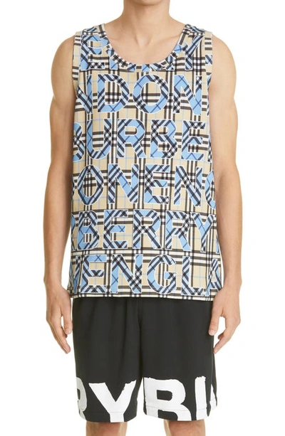 Burberry Blue Logo & Vintage Check Tank Top In Multi-colored