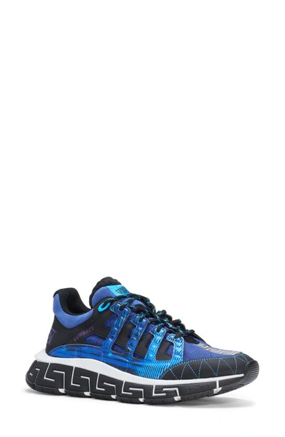 Versace Trigreca Low Top Sneaker In Black/ Royal Blue