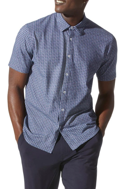 Good Man Brand Flex Pro Slim Fit Print Short Sleeve Button-up Shirt In Sky Captain Micro Squares