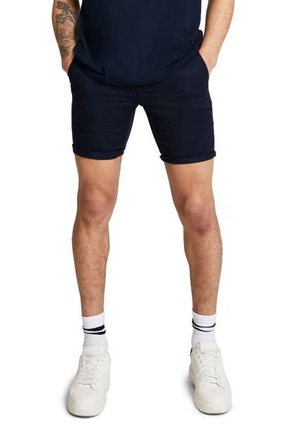 River Island Slim Belted Chino Shorts In Navy