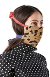 CLARE V BOWIE ADULT PRINT PLEATED TIE STRAP COTTON FACE MASK,AC-SC-SV-100046-CAMEL