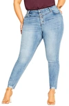 City Chic Trendy Plus Size Harley Exposed Button Skinny Jeans In Denim