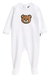 MOSCHINO SQUEAKY BEAR PATCH STRETCH COTTON FOOTIE,MPT01J LDA13