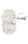 Embe Babies' Starter 2-way Long Sleeve Swaddle & Head Wrap Set In White