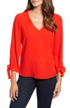 Cece Tie Sleeve Top In Fiery Red