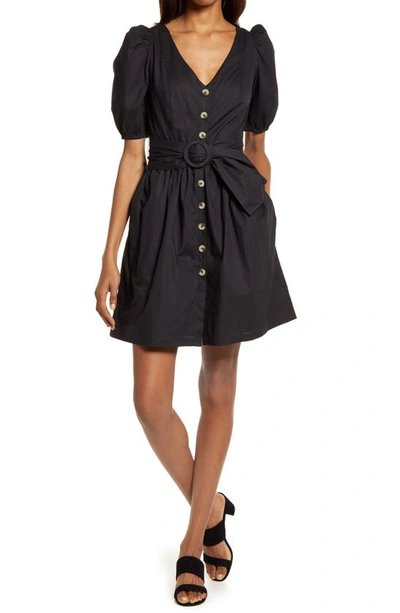 French Connection Besima Belted Cotton Poplin Dress In Black