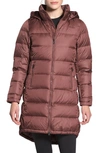 The North Face Metropolis Iii Water Repellent 550 Fill Power Down Hooded Parka In Marron Purple