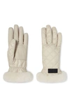 Ugg All Weather Touchscreen Compatible Quilted Gloves With Genuine Shearilng Trim In Ivory