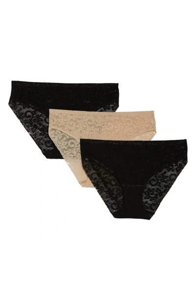 Tc Assorted 3-pack Lace Hipster Briefs In Black/ Black/ Nude