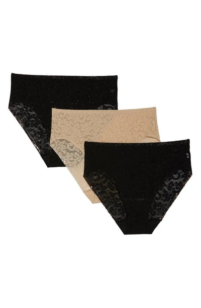 Tc Assorted 3-pack Lace High Cut Briefs In Black/ Black/ Nude