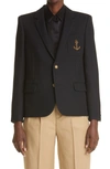 SAINT LAURENT EMBROIDERED YSL ANCHOR WOOL BLAZER,649550Y1B47