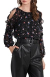 1.state 1. State Ruffle Cold-shoulder Georgette Top In Tranquil Ditsy Garden