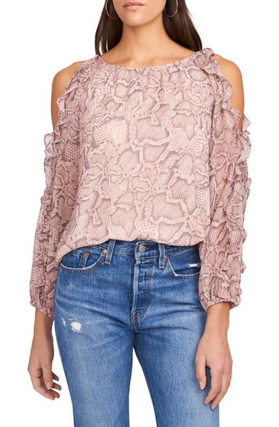 1.state Cold Shoulder Ruffle Sleeve Blouse In Silky Snake