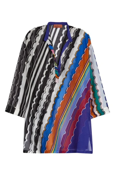 Missoni Diagonal Wavy Stripe Long Sleeve Cover-up Minidress In Multi
