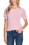 Cece Puff Sleeve Mixed Media Top In Pink Begonia