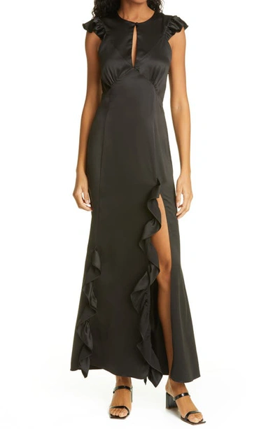 Les Rêveries Ruffle Trim Satin Gown In Black