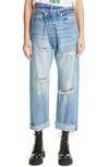R13 CROSSOVER RIPPED CROP JEANS,R13W2048-747