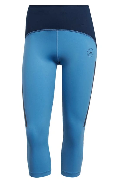 Adidas By Stella Mccartney Truepace Cropped Recycled-fibre Blend Leggings In Navy/ Blue