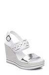 Nerogiardini Bicolor Leather Platform Wedge Sandals In Whitesilver