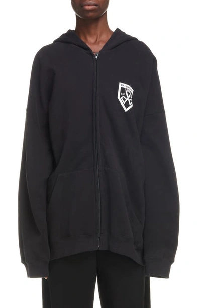 Balenciaga Logo Scissor Oversize Zip Hoodie In 1070 Black/white