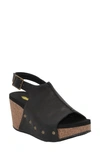 Volatile Division Platform Wedge Sandal In Black Faux Leather