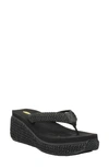 Volatile Island Platform Flip Flop In Black Raffia Fabric