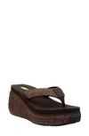 Volatile Island Womens Thong Slides Wedge Sandals In Brown Raffia Fabric