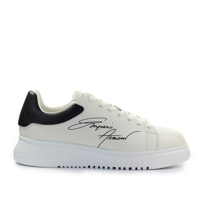 Emporio Armani Signature Cream Black Sneaker In White