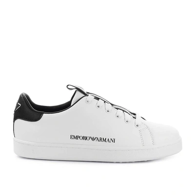 Emporio Armani Sneakers In Leather With Logo In White